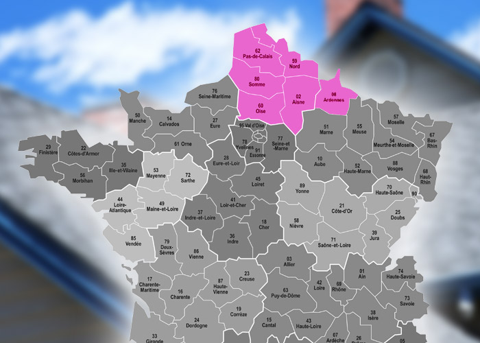 Nord (59), Pas de Calais (62), Aisne (02), Somme (80), Oise (60) et Ardennes (08)